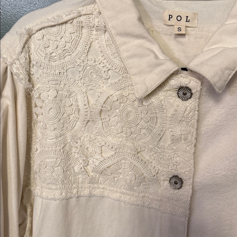 POL Cream Patchwork Button-Front Jean Jacket NWT - image 9